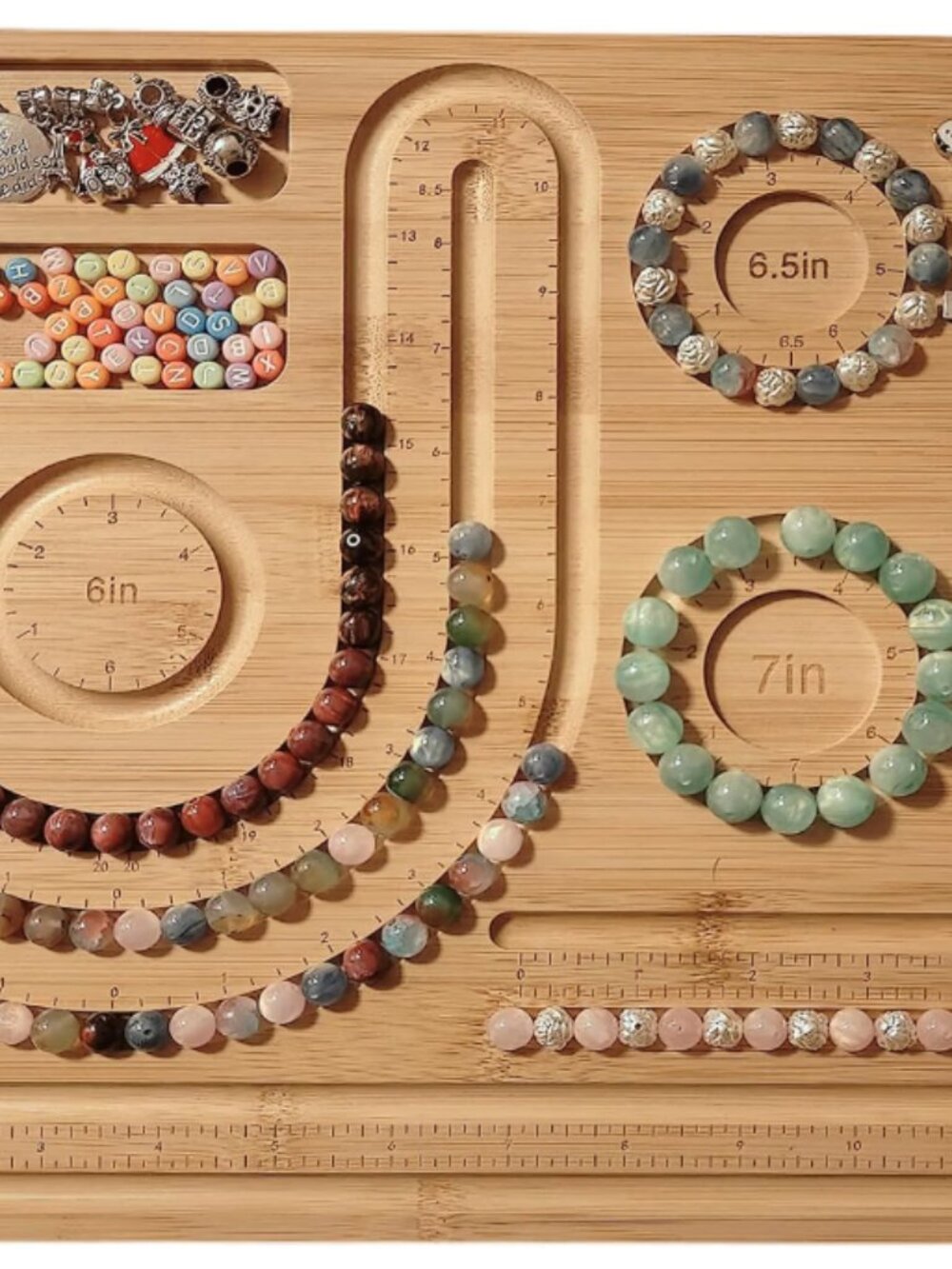 Bamboo Beading Design Board – Jewelry DIY Tray with Multi-Size Circle Trays, U-G
